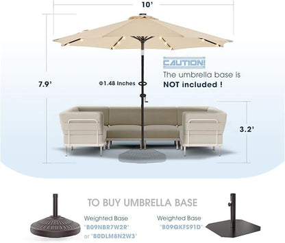 wikiwiki 10ft Solar Led Patio Umbrella, Sturdy Outdoor Market Umbrella for Deck, Pool, Garden w/Tilt, Crank, 32 LED Lights, Beige