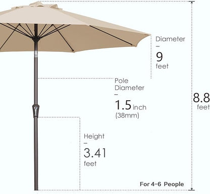 PatioKingdom 9FT Patio Outdoor Umbrella-UPF 50+ Sun Shade with Wind Vent, Push-Button Tilt & Smooth Crank Lift, Rust-Resistant Fiberglass Frame for Garden, Backyard,Yard