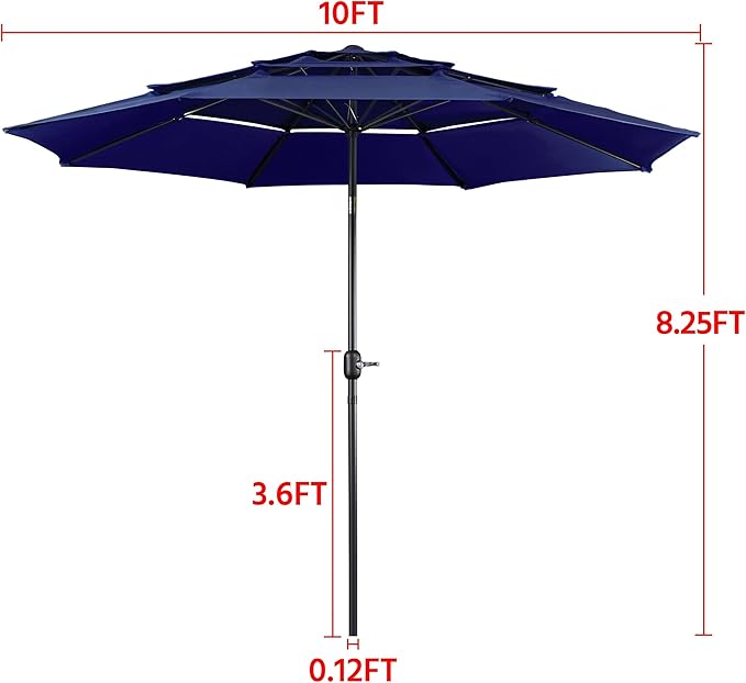 Yaheetech 3-Tier Patio Parasol 10ft Vented Outdoor Table Umbrella Double-layer Cloth & Large Shade for Yard/Garden/Park/Garden Navy Blue