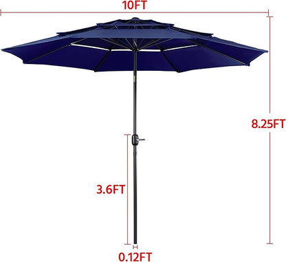 Yaheetech 3-Tier Patio Parasol 10ft Vented Outdoor Table Umbrella Double-layer Cloth & Large Shade for Yard/Garden/Park/Garden Navy Blue