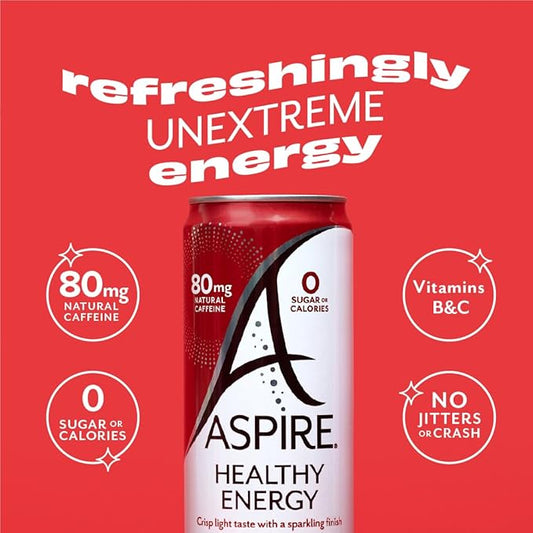 ASPIRE® Sweet Cherry, Healthy Energy Drink with Low Caffeine, No Sugar, Carbs, and Keto Friendly, 24 Pack