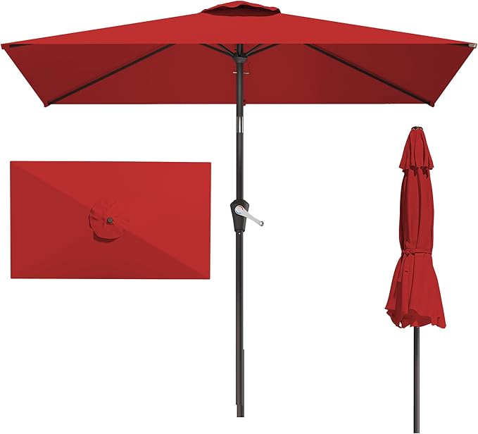 6.5' x 10' Rectangular Patio Umbrellas for Outdoor, Outdoor Table Umbrella, Large Outdoor Patio Umbrellas with 6 Sturdy Ribs for Market, Garden, Pool (Red)