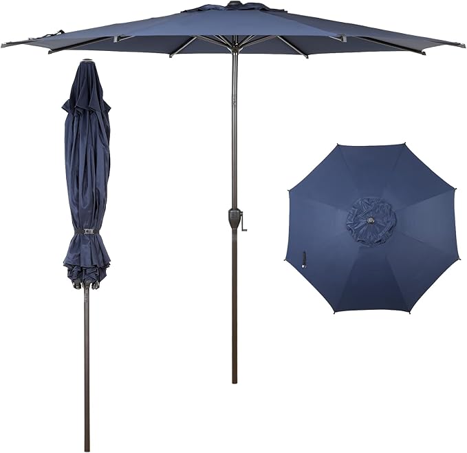 Abba Patio 9FT Lyon Outdoor Patio Umbrella Outdoor Table Umbrella with Push Button Tilt and Crank Market Umbrella 8 Sturdy Ribs UV Protection Waterproof for Garden Deck Backyard Pool Dark Blue