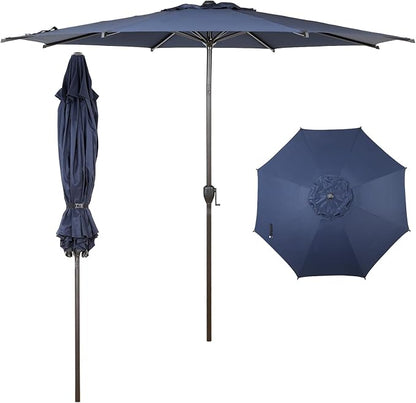 Abba Patio 9FT Lyon Outdoor Patio Umbrella Outdoor Table Umbrella with Push Button Tilt and Crank Market Umbrella 8 Sturdy Ribs UV Protection Waterproof for Garden Deck Backyard Pool Dark Blue