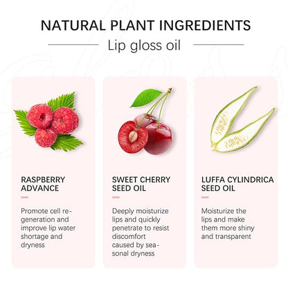Plumping Lip Oil, Hydrating Gloss Tinted Lip Balm Transparent Lip Care, Big Brush Head Glitter Shine, Long Lasting Nourishing Non-sticky Fresh Texture