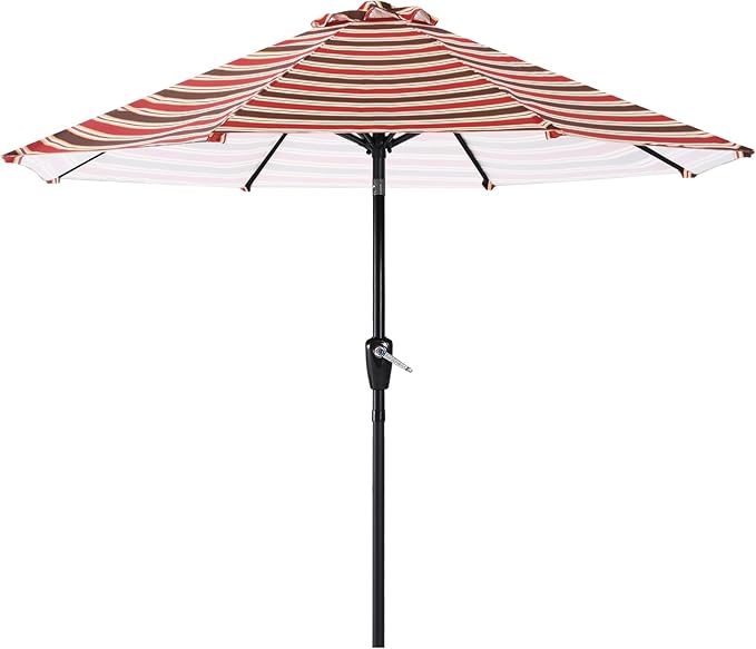 ABCCANOPY 9FT Patio Umbrella - Outdoor Waterproof Table Umbrella with Push Button Tilt and Crank, 8 Ribs UV Protection Pool Umbrella for Garden, Lawn, Deck & Backyard (Red Stripe)