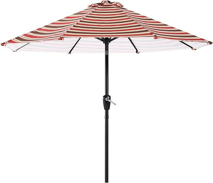 ABCCANOPY 9FT Patio Umbrella - Outdoor Waterproof Table Umbrella with Push Button Tilt and Crank, 8 Ribs UV Protection Pool Umbrella for Garden, Lawn, Deck & Backyard (Red Stripe)