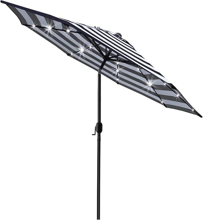 Sunnyglade 9' Solar 24 LED Lighted Umbrella with 8 Ribs Adjustment and Crank Lift System for Patio - Black and White