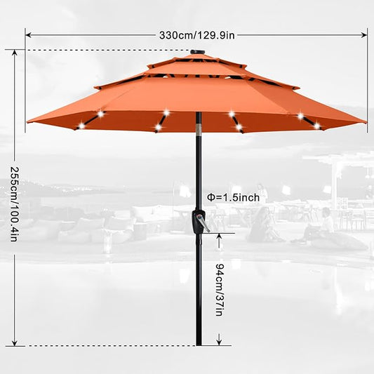 ABCCANOPY 3 Tiers 11FT Solar Led Lighted Patio Umbrellas (Orange)