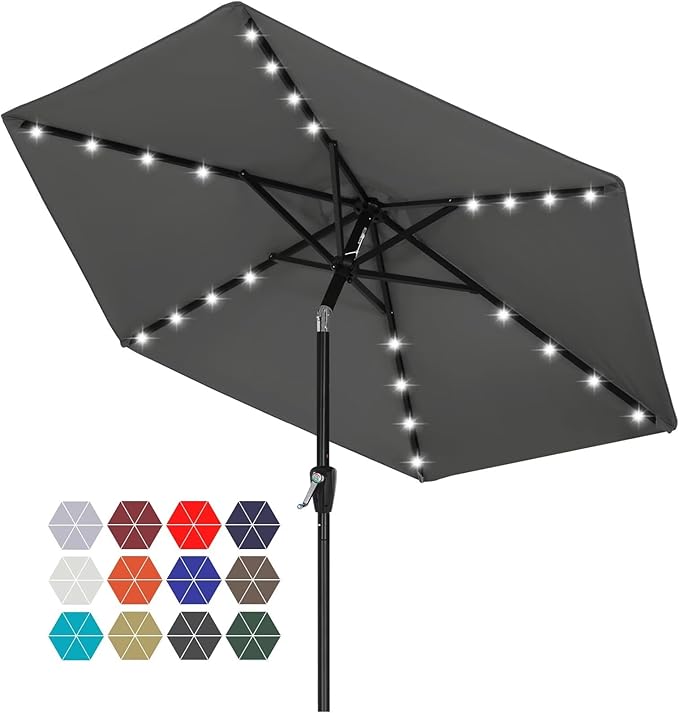 ABCCANOPY Durable Solar Led Patio Umbrellas with 24LED Lights 7.5FT (Dark Gray)