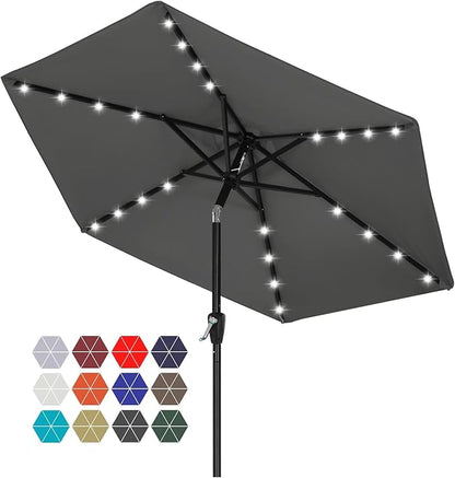 ABCCANOPY Durable Solar Led Patio Umbrellas with 24LED Lights 7.5FT (Dark Gray)