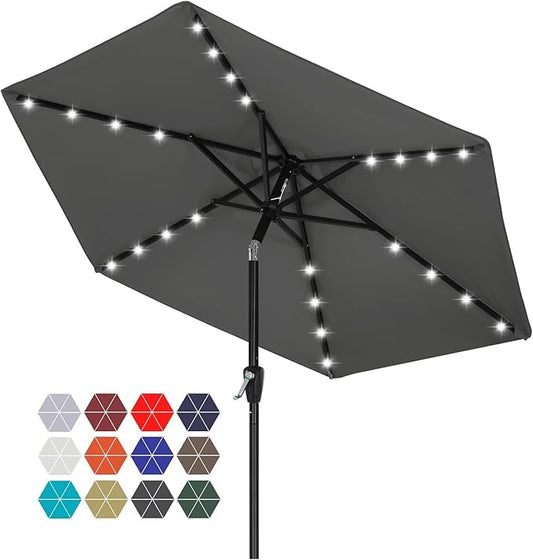 ABCCANOPY Durable Solar Led Patio Umbrellas with 24LED Lights 7.5FT (Dark Gray)
