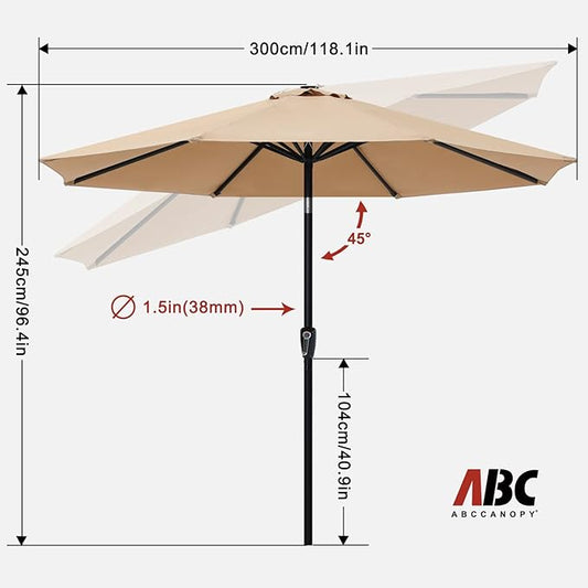 ABCCANOPY 10FT Patio Umbrella, Outdoor Waterproof Table Umbrella with Push Button Tilt and Crank, 8 Ribs UV Protection Pool Umbrella for Garden, Lawn, Deck & Backyard (Tan)