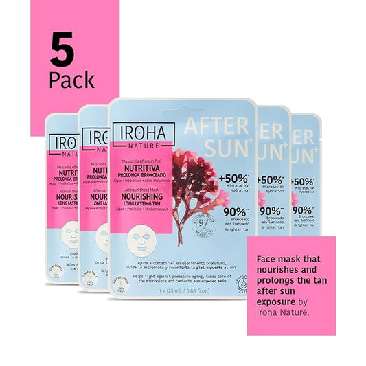 After Sun face Masks Prolongs Tan & Hydrates with Probiotics, Inositol (5 masks) + Aloe Vera Skin Care Masks with Hyaluronic Acid, Hydrating (5 masks) - Vegan, Korean Beauty (Total Bundle 10 pieces)