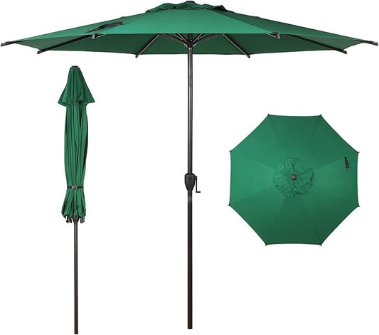 Abba Patio 9FT Lyon Outdoor Patio Umbrella Outdoor Table Umbrella with Push Button Tilt and Crank Market Umbrella 8 Sturdy Ribs UV Protection Waterproof for Garden Deck Backyard Pool Dark Green