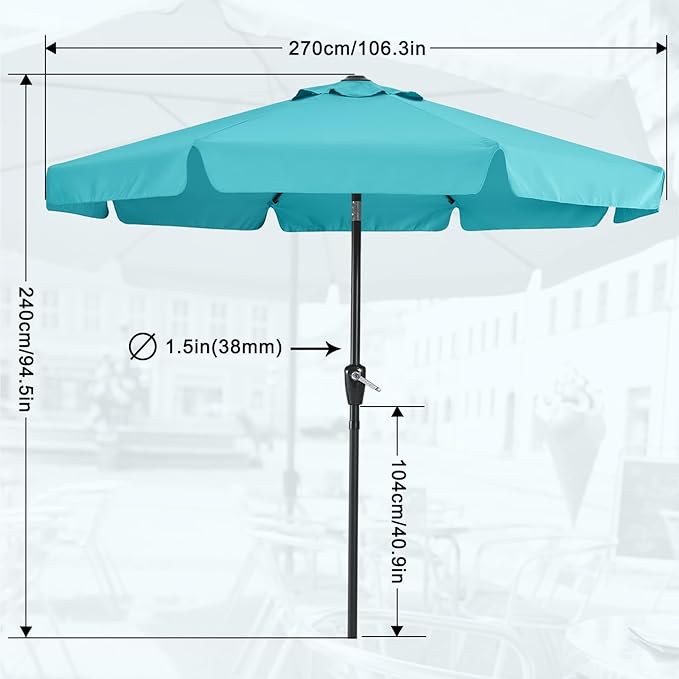MASTERCANOPY Valance Patio Umbrella for Outdoor Table Market -8 Ribs (9ft, Turquoise)