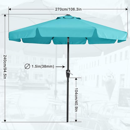 MASTERCANOPY Valance Patio Umbrella for Outdoor Table Market -8 Ribs (9ft, Turquoise)