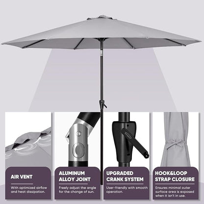 Tempera Patio Market Outdoor Table Umbrella with Push Button Tilt and Crank,Large Sun Umbrella with Sturdy Pole&Fade resistant canopy,Easy to set