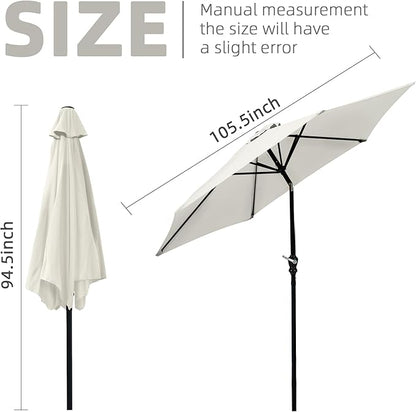 9FT Outdoor Patio Umbrella with Push Button Tilt and Crank, Beach Umbrella for Sun Shades, Market Umbrella with 6 Sturdy Metal Ribs, UV Resistant Waterproof for Garden, Backyard, Deck, Pool