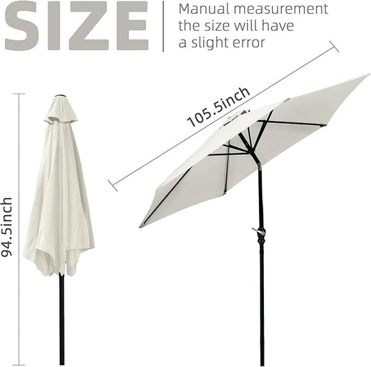 9FT Outdoor Patio Umbrella with Push Button Tilt and Crank, Beach Umbrella for Sun Shades, Market Umbrella with 6 Sturdy Metal Ribs, UV Resistant Waterproof for Garden, Backyard, Deck, Pool
