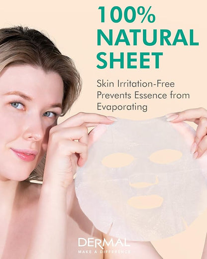 DERMAL Aloe Collagen Essence Facial Mask Sheet 23g Pack of 100 - Skin Revitalizing & Soothing, Refreshing and Moisturizing, Sunburn Relief, Daily Skin Treatment Solution Sheet Mask