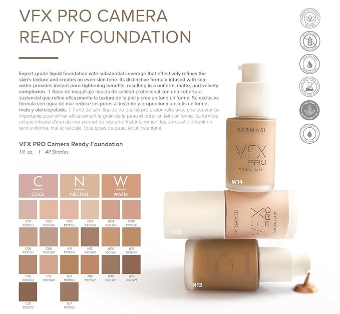 FARMASi Vfx Pro Foundation, Full Coverage Liquid Cream, Dark 17 30 ml