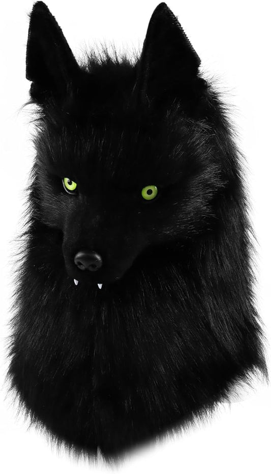 Furry Head Mask Animal Wolf Dog Plush Faux Fur Masks for Halloween Masquerade Cosplay Costume Props