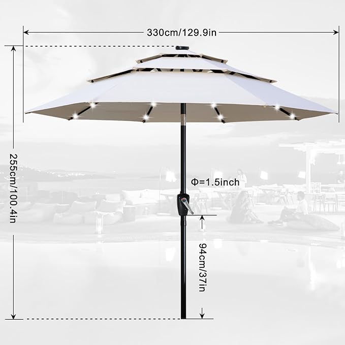 ABCCANOPY Solar Led Patio Umbrellas 3-Tiers 11FT (Light Beige)