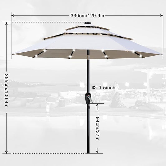 ABCCANOPY Solar Led Patio Umbrellas 3-Tiers 11FT (Light Beige)