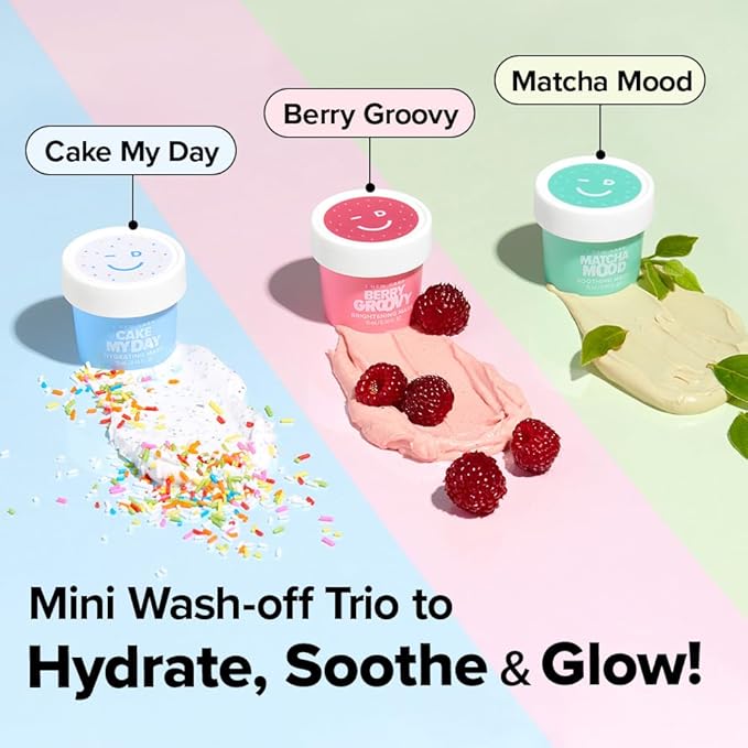 I DEW CARE Mini Scoops Wash Off Face Mask Skin Care Trio + Soft Silicone Face Mask Brush Bundle