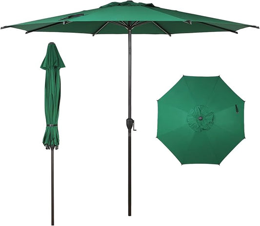 Abba Patio 11FT Lyon Outdoor Patio Umbrella Outdoor Table Umbrella with Push Button Tilt and Crank Market Umbrella 8 Sturdy Ribs UV Protection Waterproof for Garden Deck Backyard Pool Dark Green
