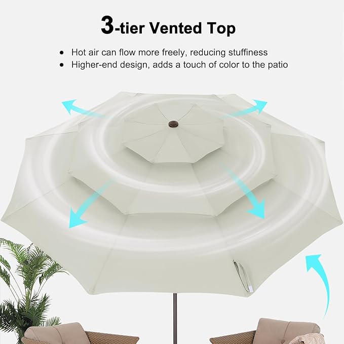 ABCCANOPY Patio Umbrellas 3 Tiers 9FT (Light Beige)