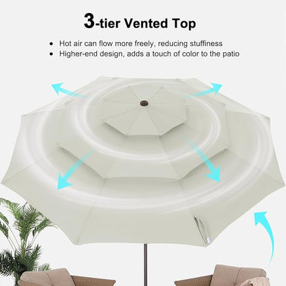 ABCCANOPY Patio Umbrellas 3 Tiers 9FT (Light Beige)