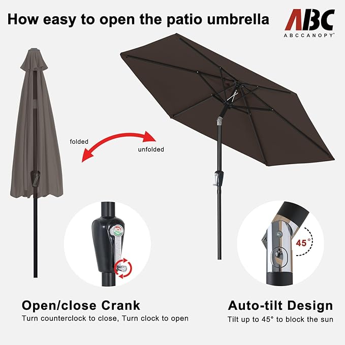 ABCCANOPY 7.5FT OutdoorPatio Umbrella, UV Protection Table Umbrella w/Crank for Easy Set Up, Suitable for Garden, Lawn, Deck & Backyard (Brown)