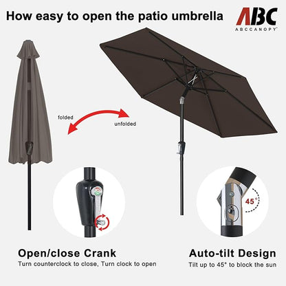 ABCCANOPY 7.5FT OutdoorPatio Umbrella, UV Protection Table Umbrella w/Crank for Easy Set Up, Suitable for Garden, Lawn, Deck & Backyard (Brown)