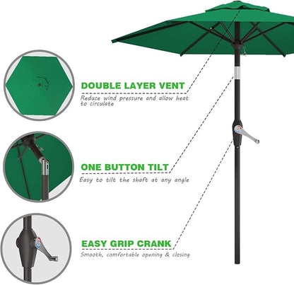 7.5FT Patio Umbrella Table Market Umbrella w/Tilt and Crank Heavy-Duty Round Outdoor Umbrellas for Garden, Deck, Backyard, Pool and Beach, Dark Green