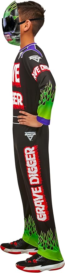 Rubie's Child's Monster Jam Grave Digger Costume Jumpsuit and Mask, As Shown