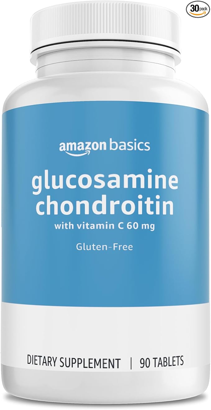 Amazon Basics Glucosamine 1500 mg with Chondroitin and Vitamin C 60 mg, 90 Tablets (2 per serving), Gluten Free