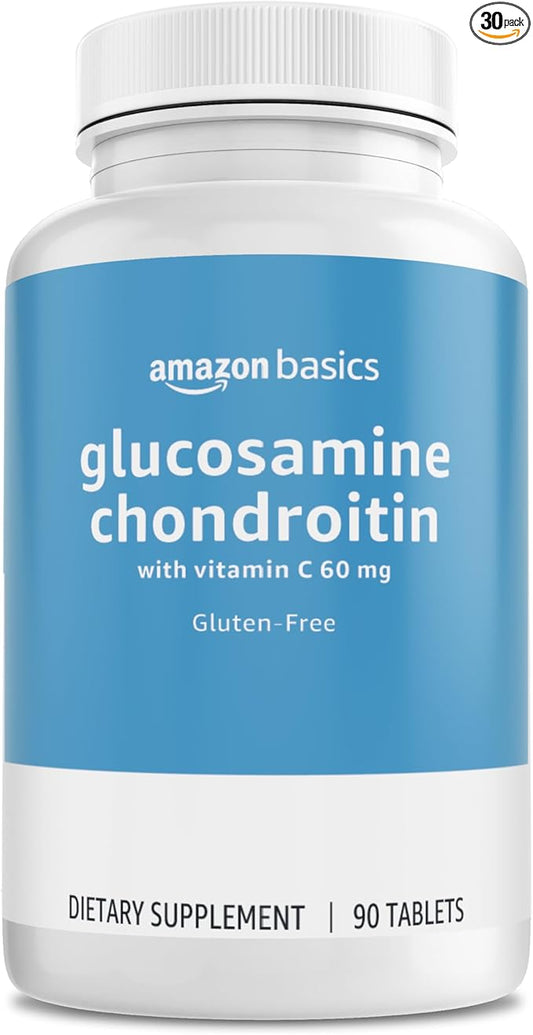 Amazon Basics Glucosamine 1500 mg with Chondroitin and Vitamin C 60 mg, 90 Tablets (2 per serving), Gluten Free