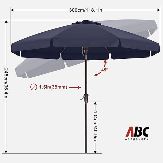 ABCCANOPY Patio Umbrella 10ft, Outdoor Table Umbrella with Push Button Tilt and Crank, 8 Ribs Umbrella for Patio Pool Garden Deck (Tibetan Blue)