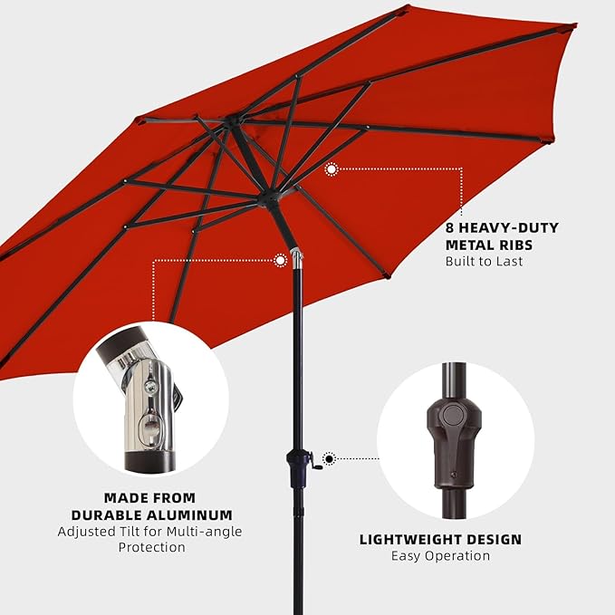 wikiwiki 10 FT Patio Umbrellas Outdoor Table Market Umbrella with Push Button Tilt/Crank, 8 Sturdy Ribs, Fade Resistant Waterproof POLYESTER DTY Canopy for Garden, Lawn, Deck, Backyard & Pool, Red
