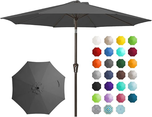 JEAREY 9FT Outdoor Patio Umbrella Outdoor Table Umbrella with Push Button Tilt and Crank, Market Umbrella 8 Sturdy Ribs UV Protection Waterproof for Garden, Deck, Backyard, Pool (Dark Gray)
