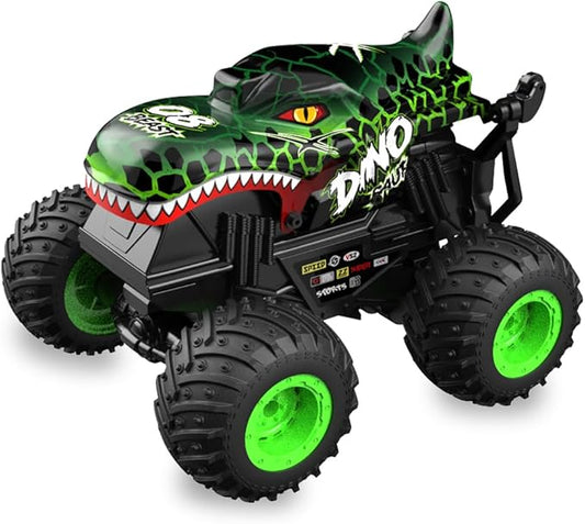 1:20 RC Car for Kids, 2.4GHz Remotes, Green Dinosaur Monster Truck Toys, All Terrain Stunt Remote Control Car with Music, Light, 2 Rechargeable Batteries, Gift Present for Boys/Girls Ages 3+