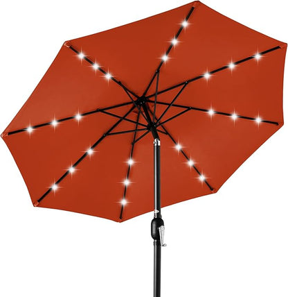 Best Choice Products 10ft Solar Polyester LED Lighted Patio Umbrella w/Tilt Adjustment and UV-Resistant Fabric - Rust