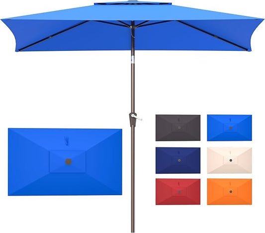 6.6x10ft Rectangular Patio Umbrella, 2 Tiers Outdoor Table Umbrellas with Push Button Tilt and Crank for Patio, Pool, Backyard, Deck, Picnic, Yard (Blue)
