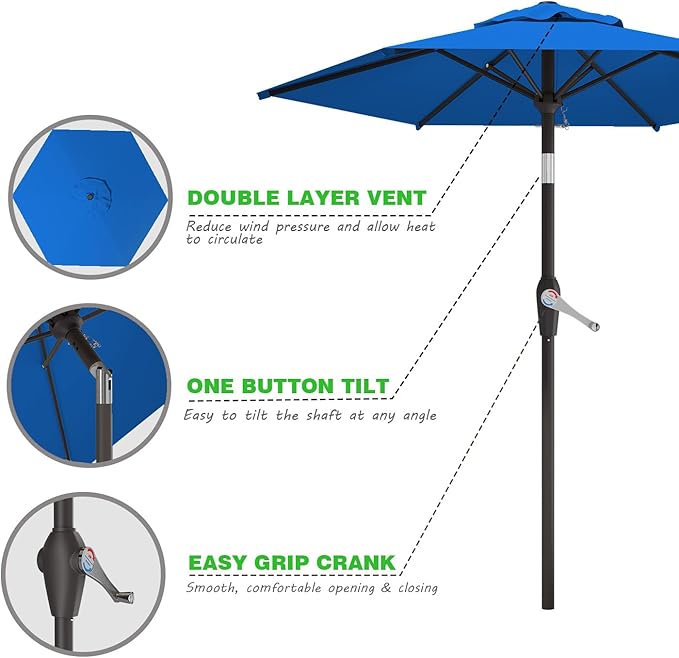 7.5FT Patio Umbrella Table Market Umbrella w/Tilt and Crank Heavy-Duty Round Outdoor Umbrellas for Garden, Deck, Backyard, Pool and Beach, Royal Blue