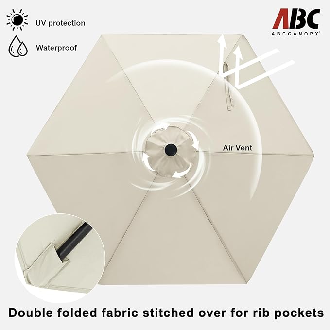 ABCCANOPY 7.5FT Outdoor Patio Umbrella, Table Umbrella w/Crank for Easy Set Up, Suitable for Garden, Lawn, Deck & Backyard (Light Beige)