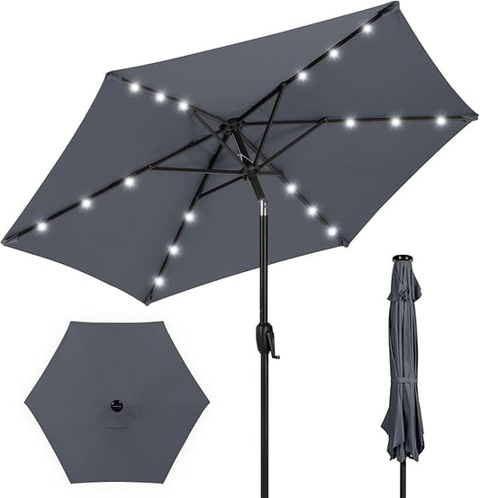 Best Choice Products 7.5ft Outdoor Solar Market Table Patio Umbrella for Deck, Pool w/Tilt, Crank, LED Lights - Slate