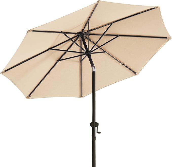 wikiwiki 10 FT Patio Umbrellas Outdoor Table Market Umbrella with Push Button Tilt/Crank, 8 Sturdy Ribs, Fade Resistant Waterproof POLYESTER DTY Canopy for Garden, Lawn, Deck, Backyard & Pool, Beige