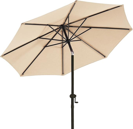 wikiwiki 10 FT Patio Umbrellas Outdoor Table Market Umbrella with Push Button Tilt/Crank, 8 Sturdy Ribs, Fade Resistant Waterproof POLYESTER DTY Canopy for Garden, Lawn, Deck, Backyard & Pool, Beige